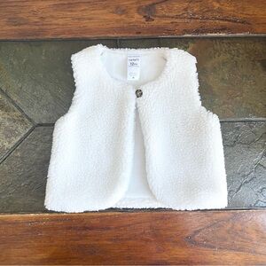 Carter’s 12 Months Baby Girl Faux Fur White Winter Cozy Sleeveless Vest Jacket